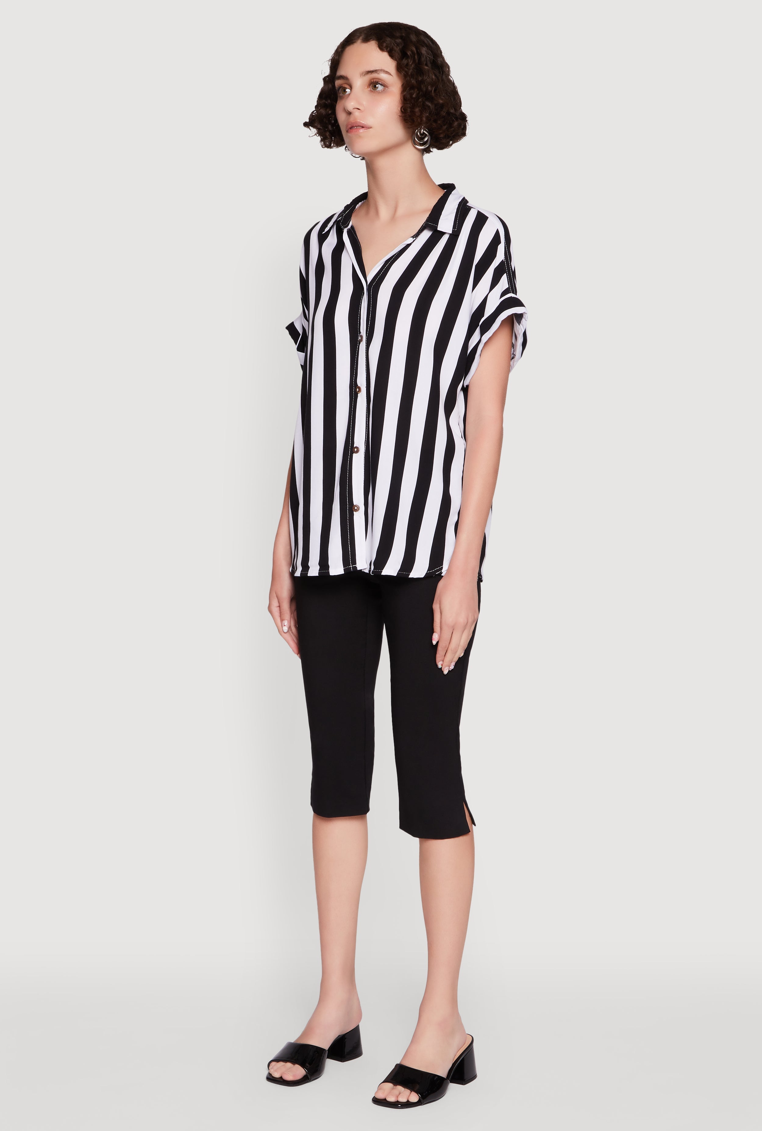 Striped Button Front Fixed Cuff Shirt