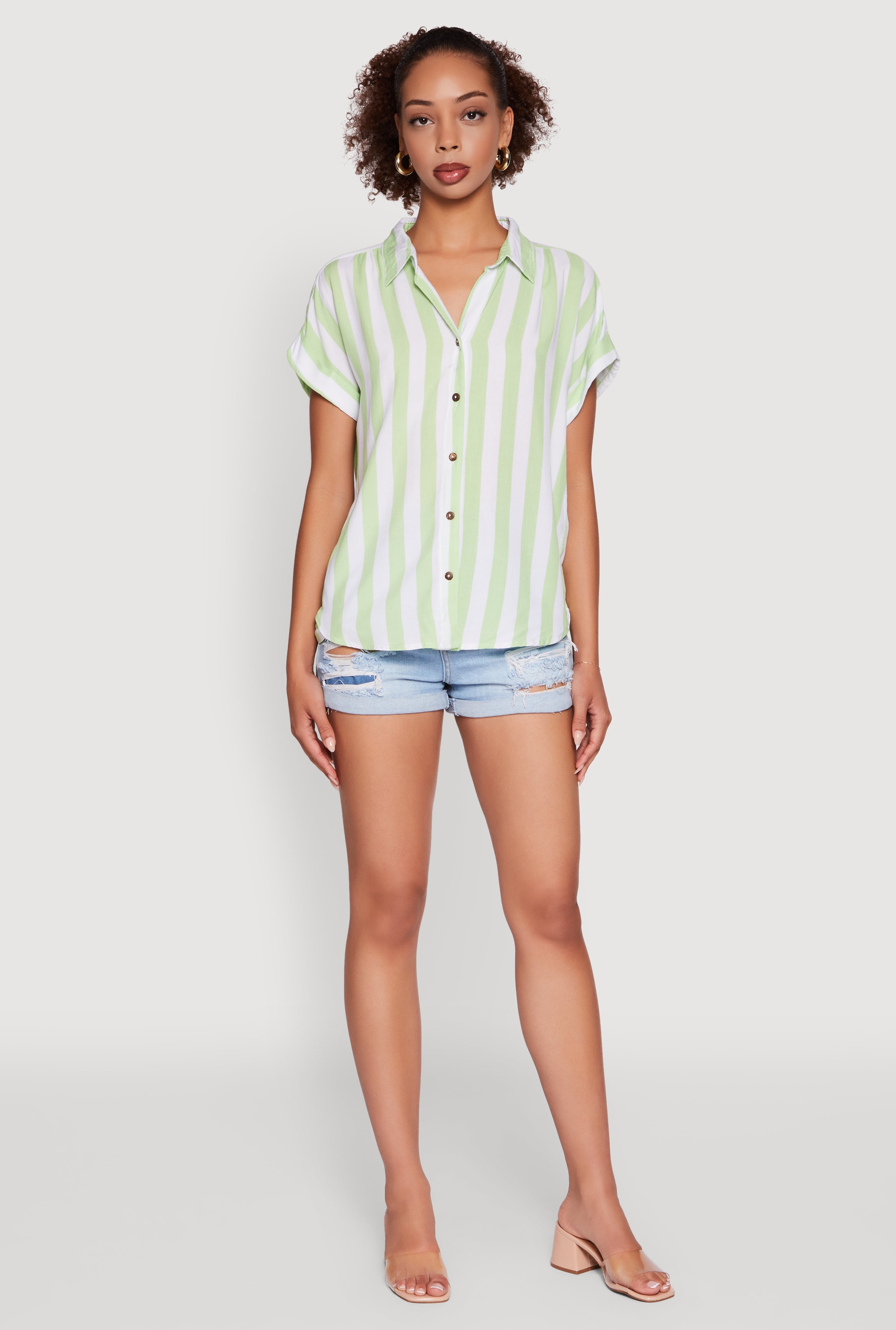 Striped Button Front Fixed Cuff Shirt
