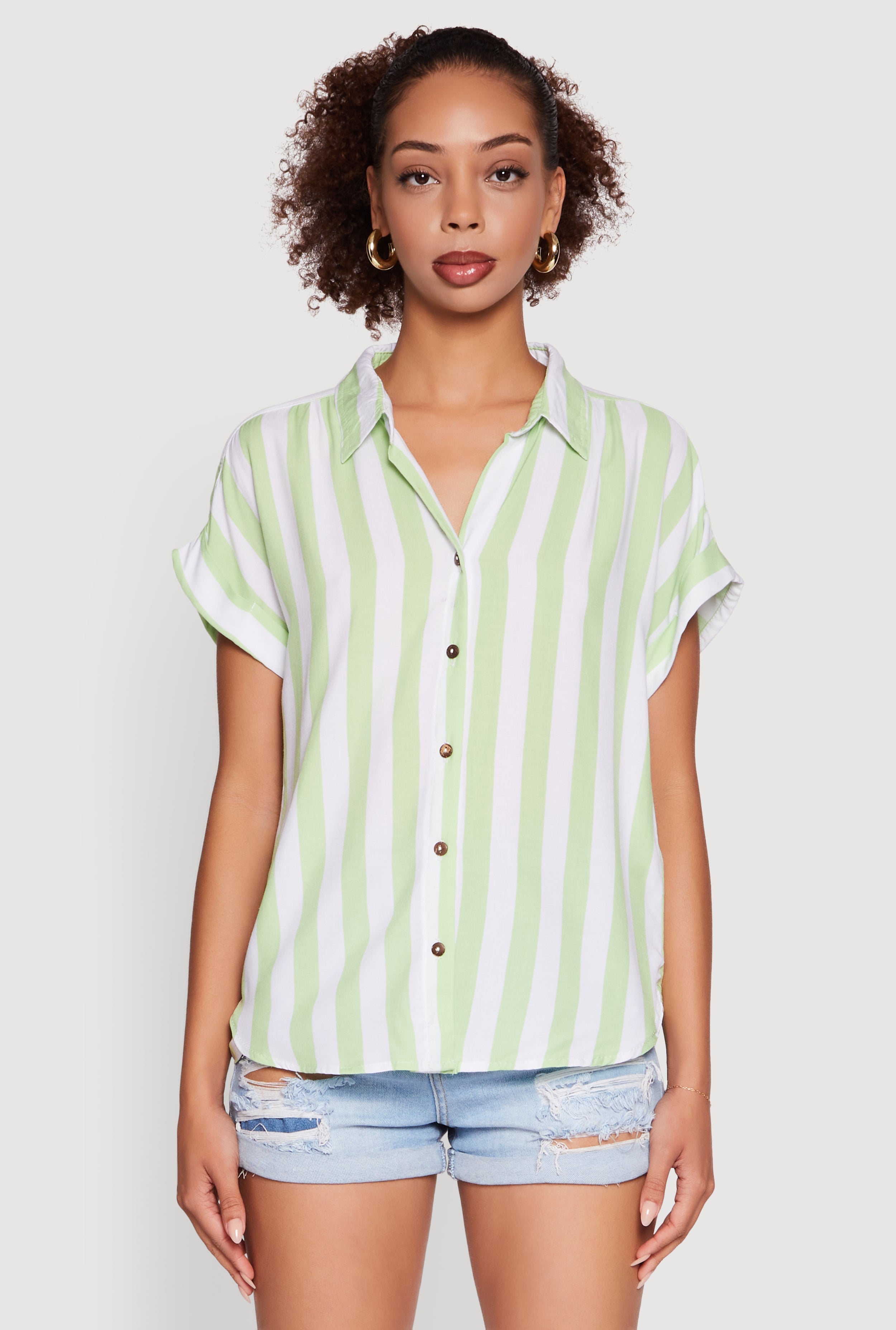 Striped Button Front Fixed Cuff Shirt