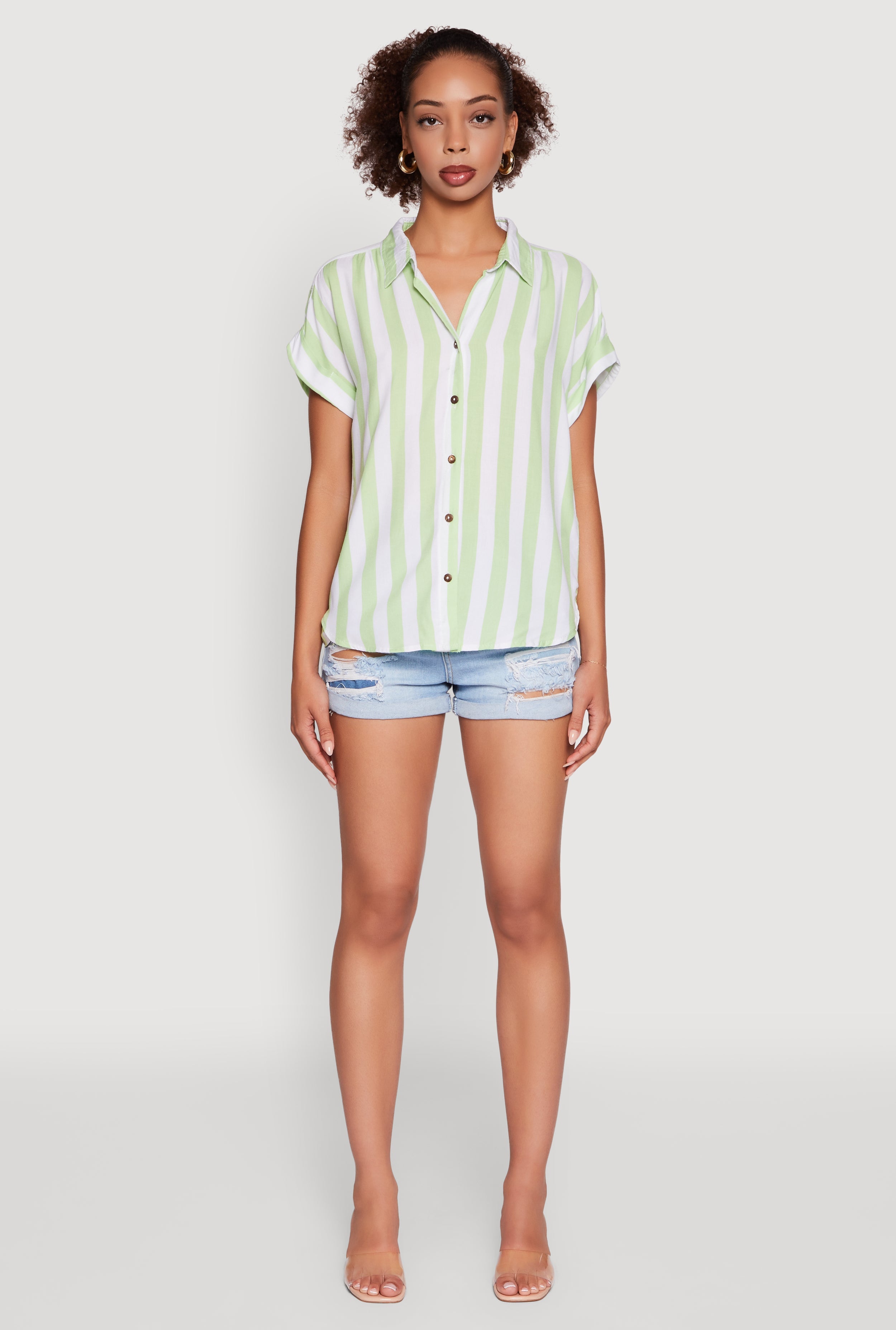 Striped Button Front Fixed Cuff Shirt