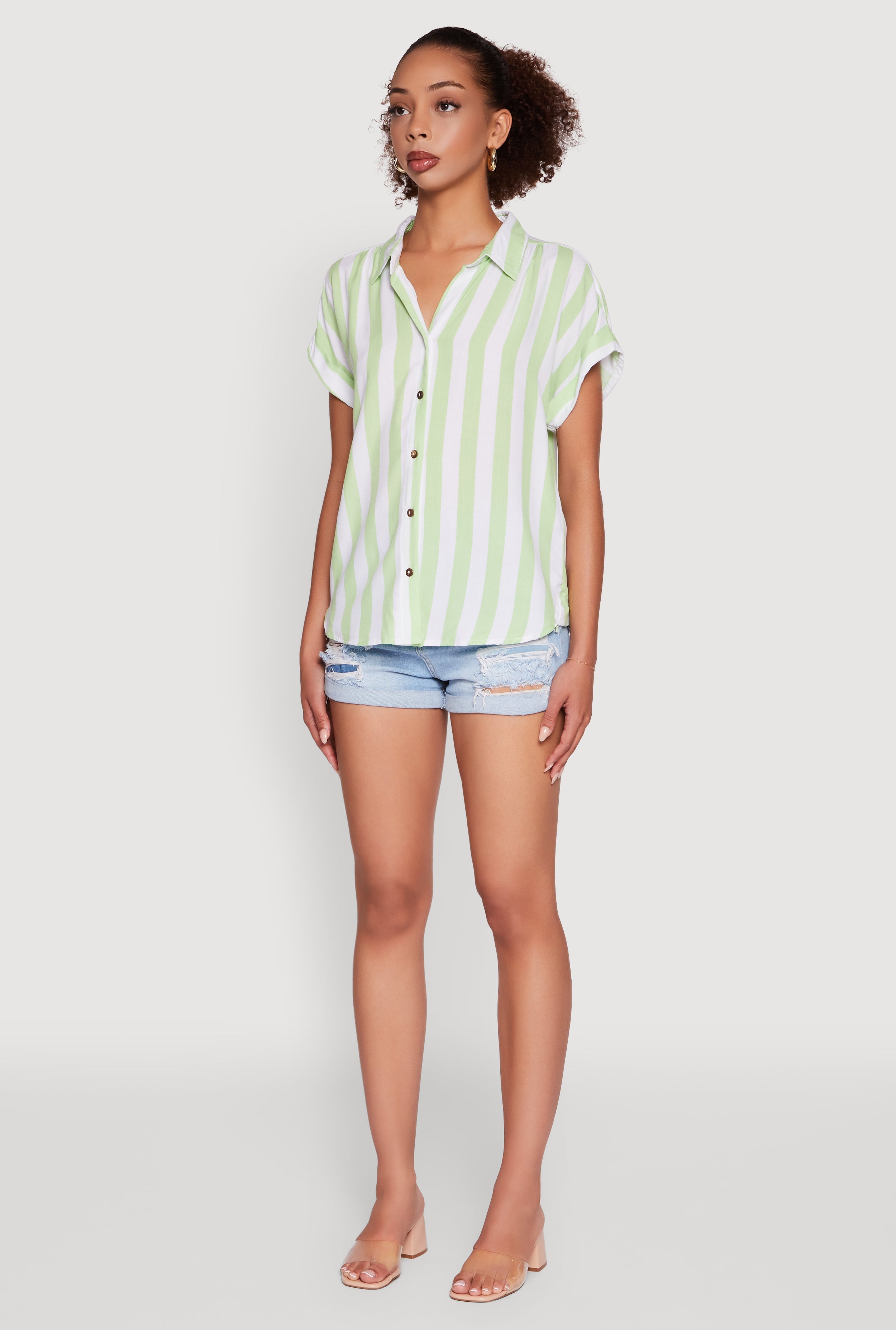 Striped Button Front Fixed Cuff Shirt