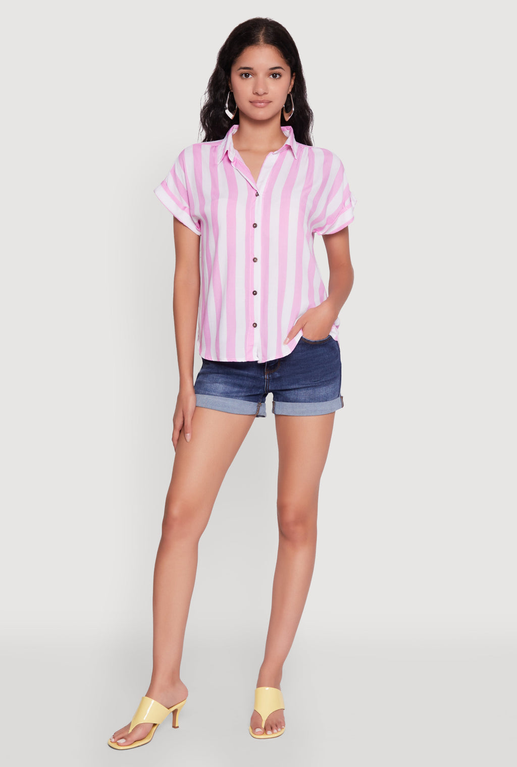 Striped Button Front Fixed Cuff Shirt