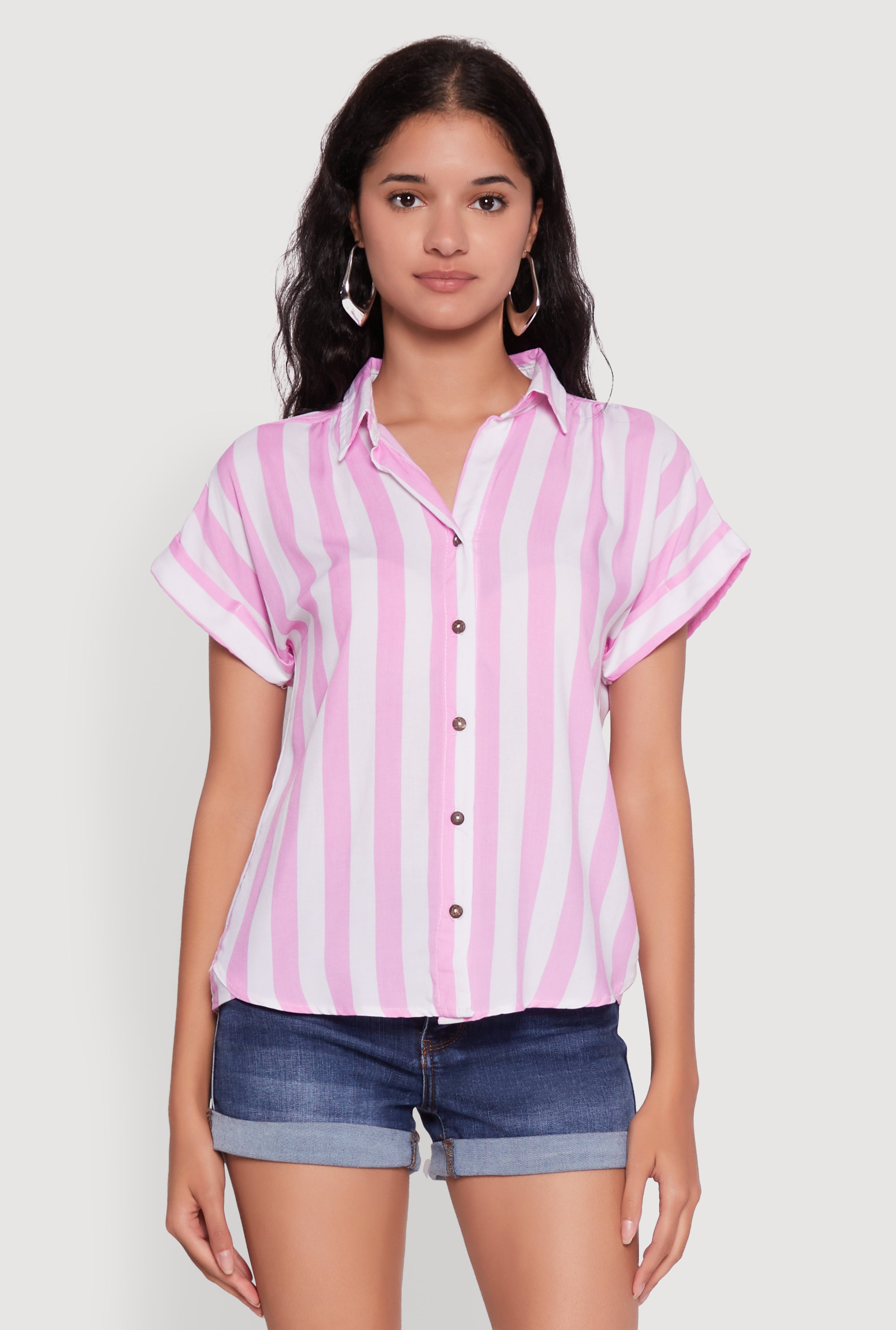 Striped Button Front Fixed Cuff Shirt
