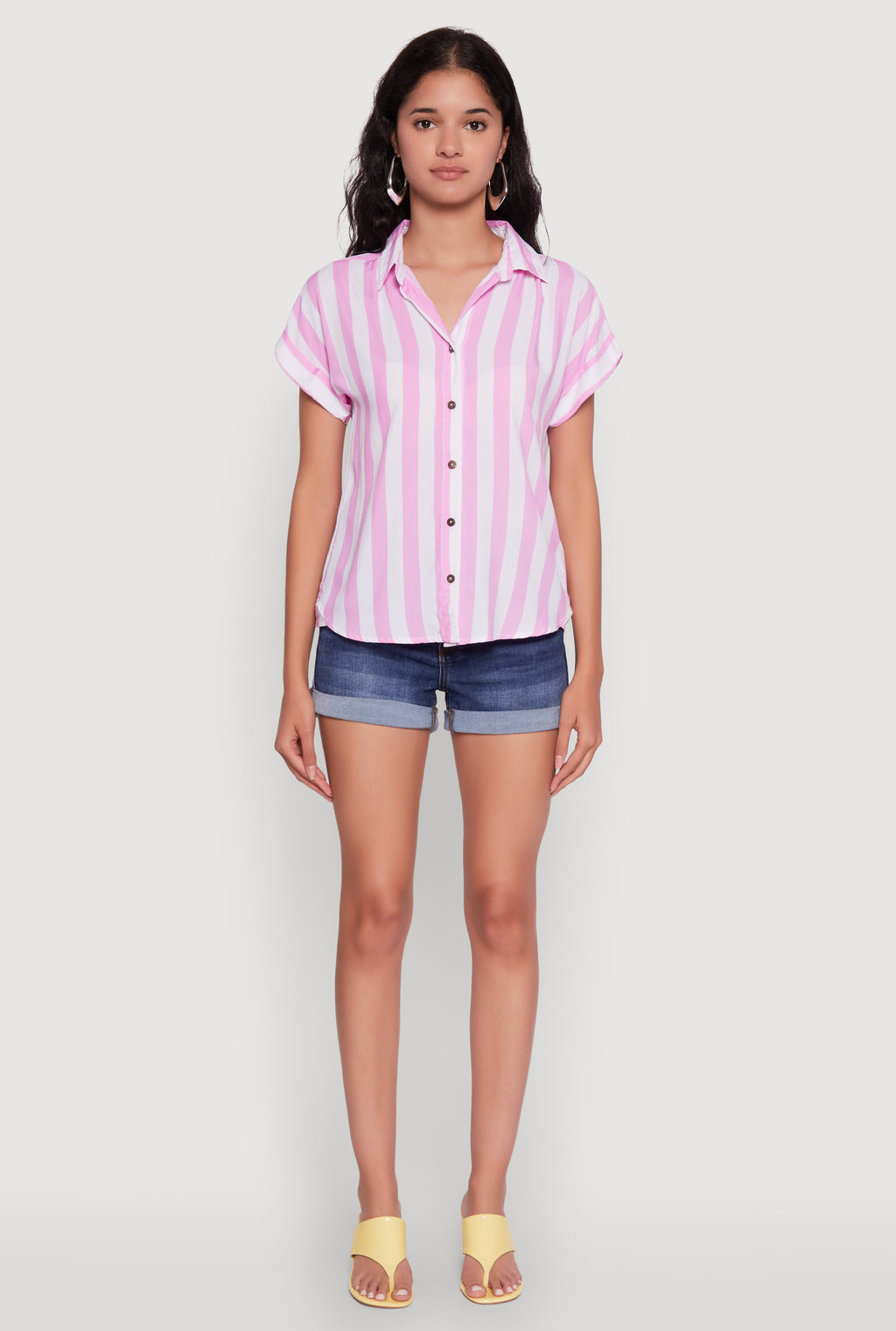 Striped Button Front Fixed Cuff Shirt