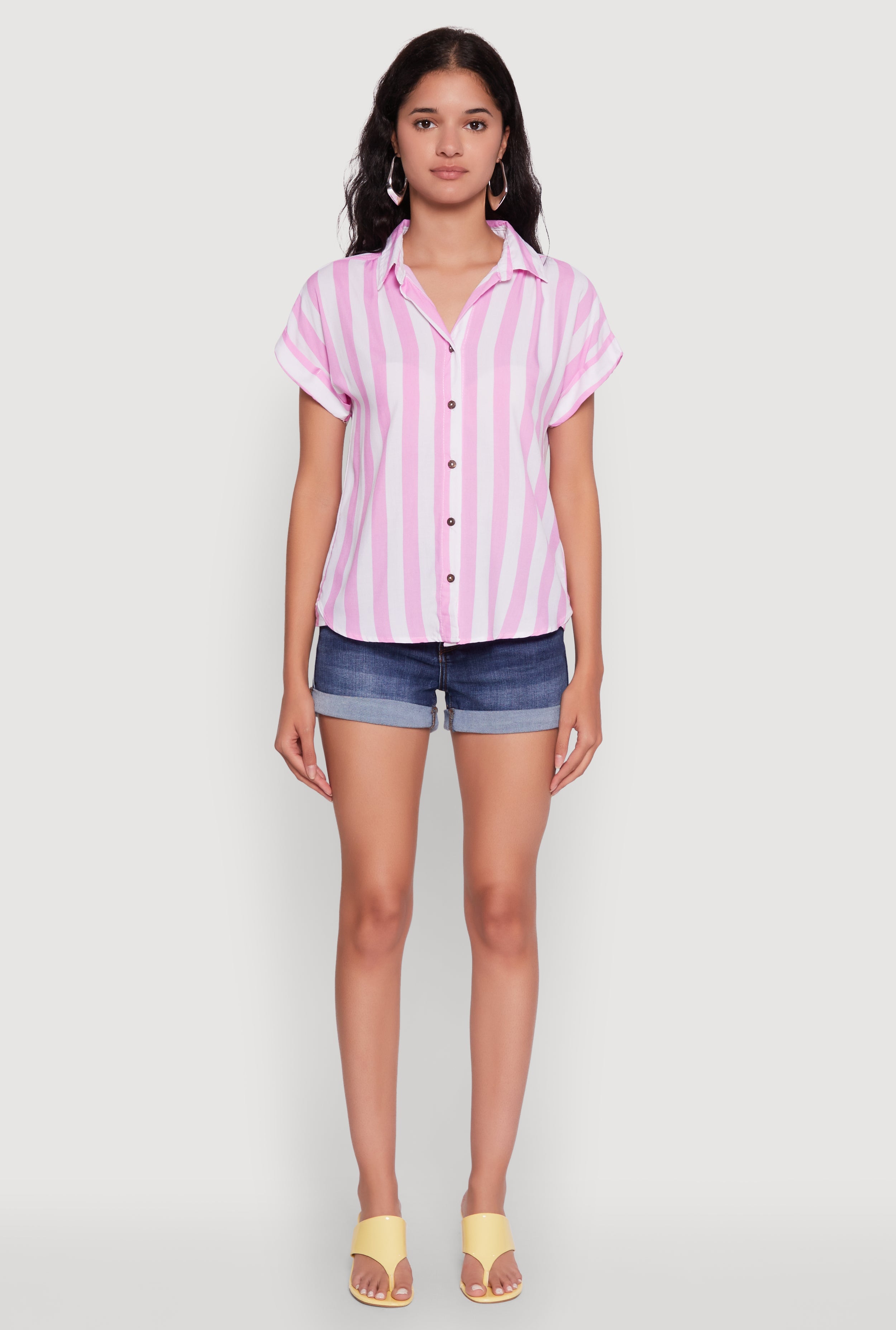 Striped Button Front Fixed Cuff Shirt