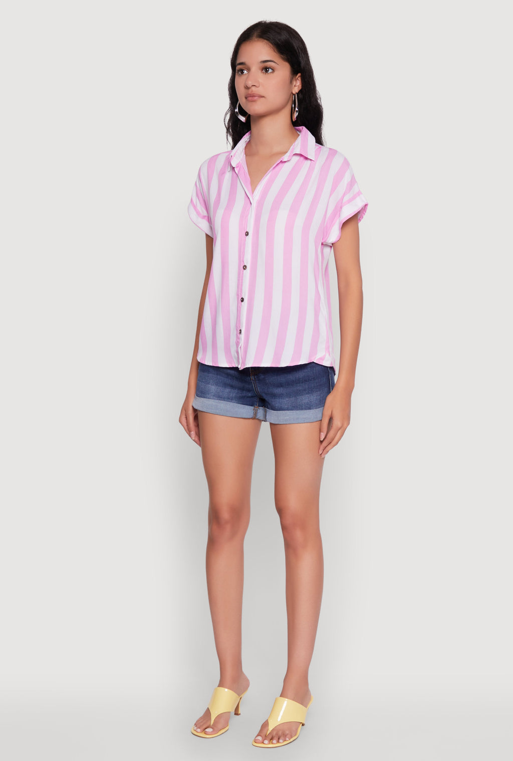 Striped Button Front Fixed Cuff Shirt