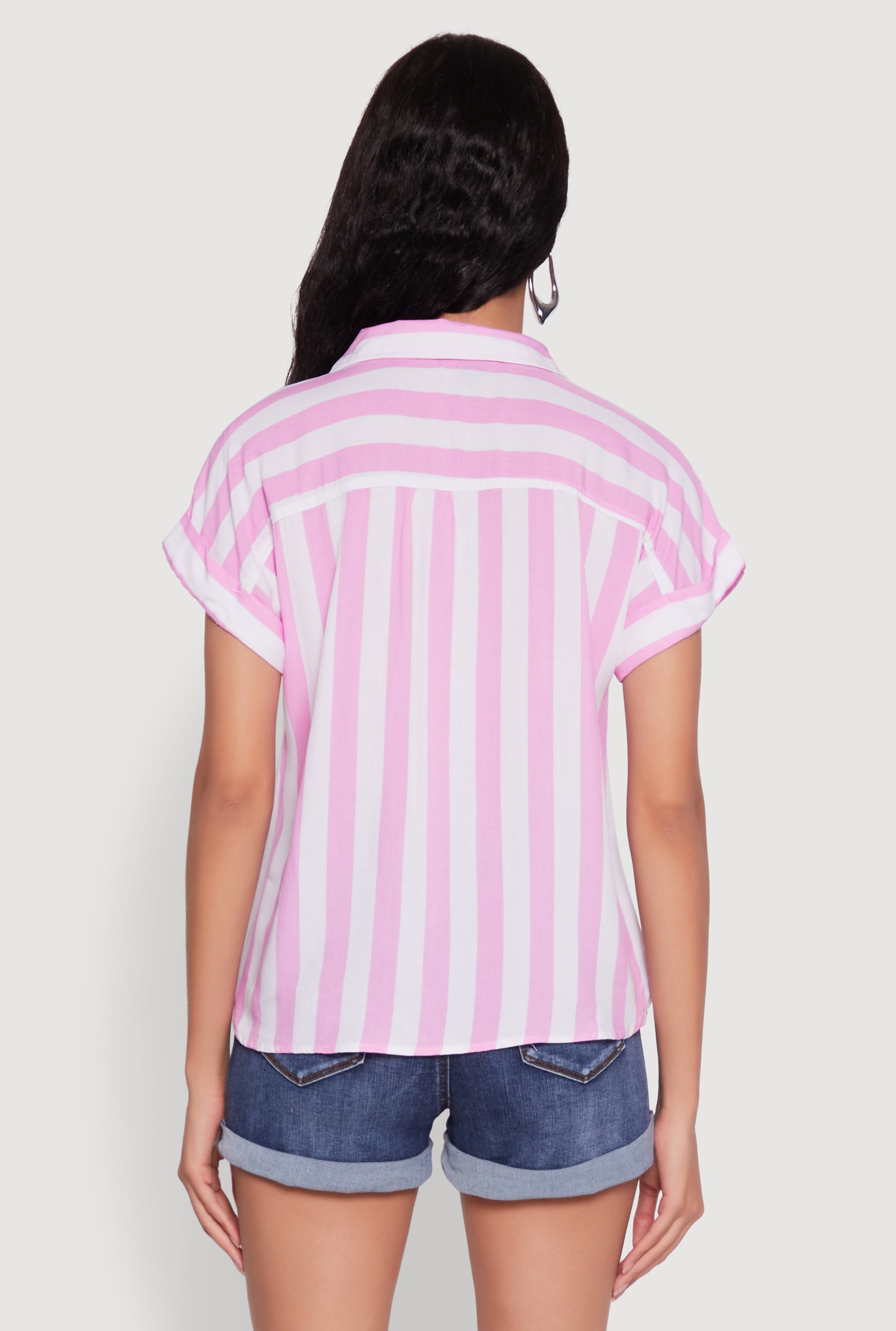 Striped Button Front Fixed Cuff Shirt