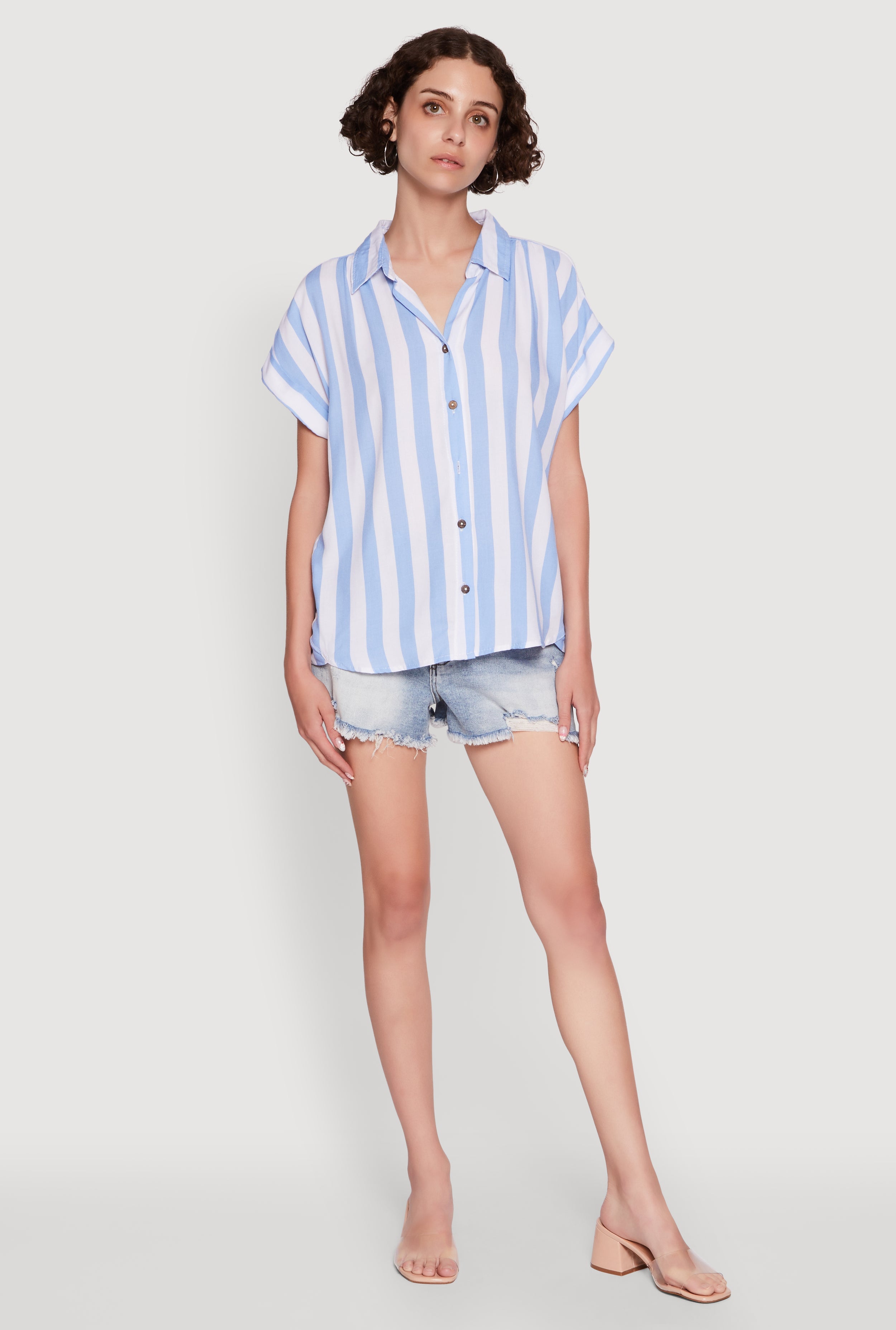 Striped Button Front Fixed Cuff Shirt