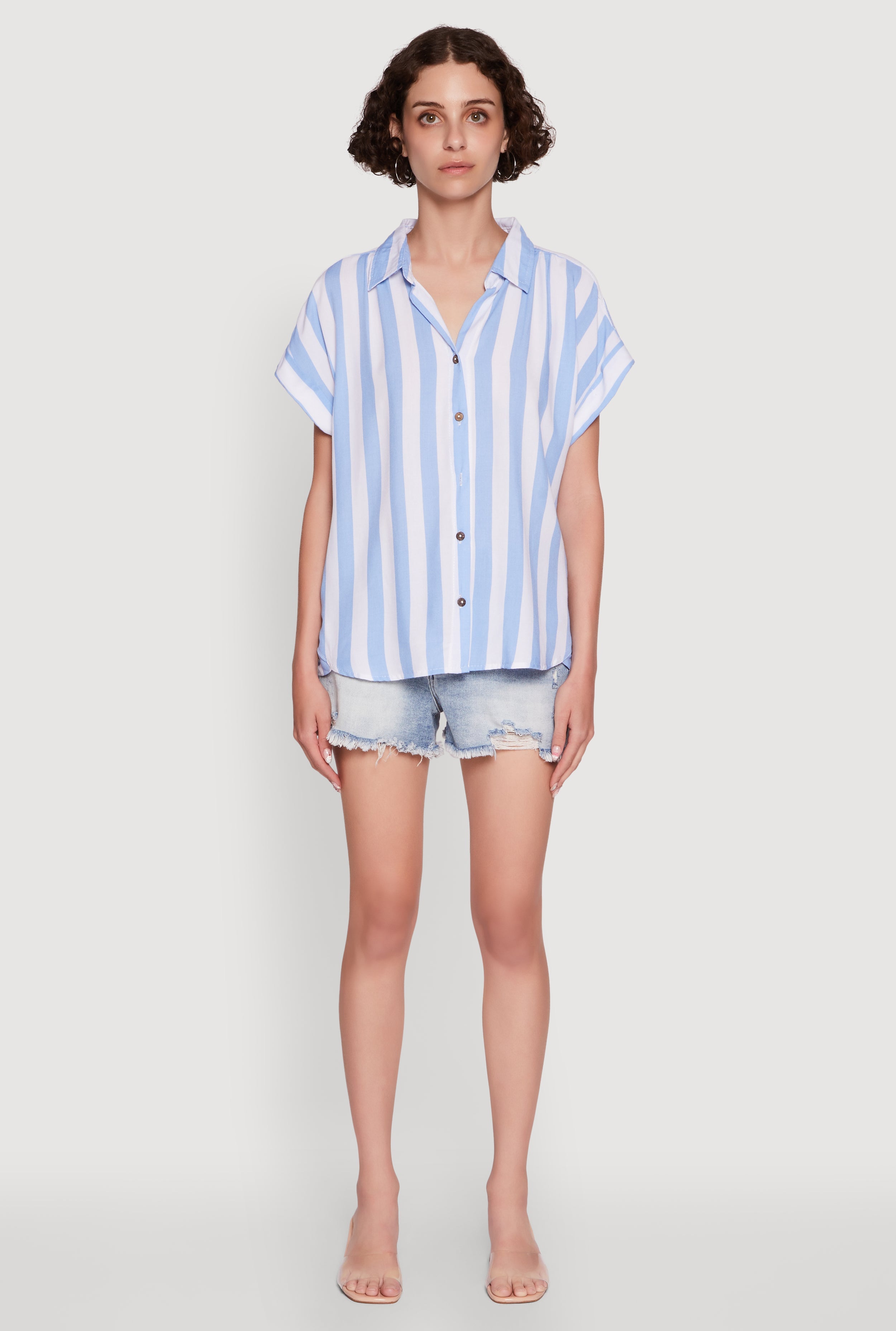 Striped Button Front Fixed Cuff Shirt
