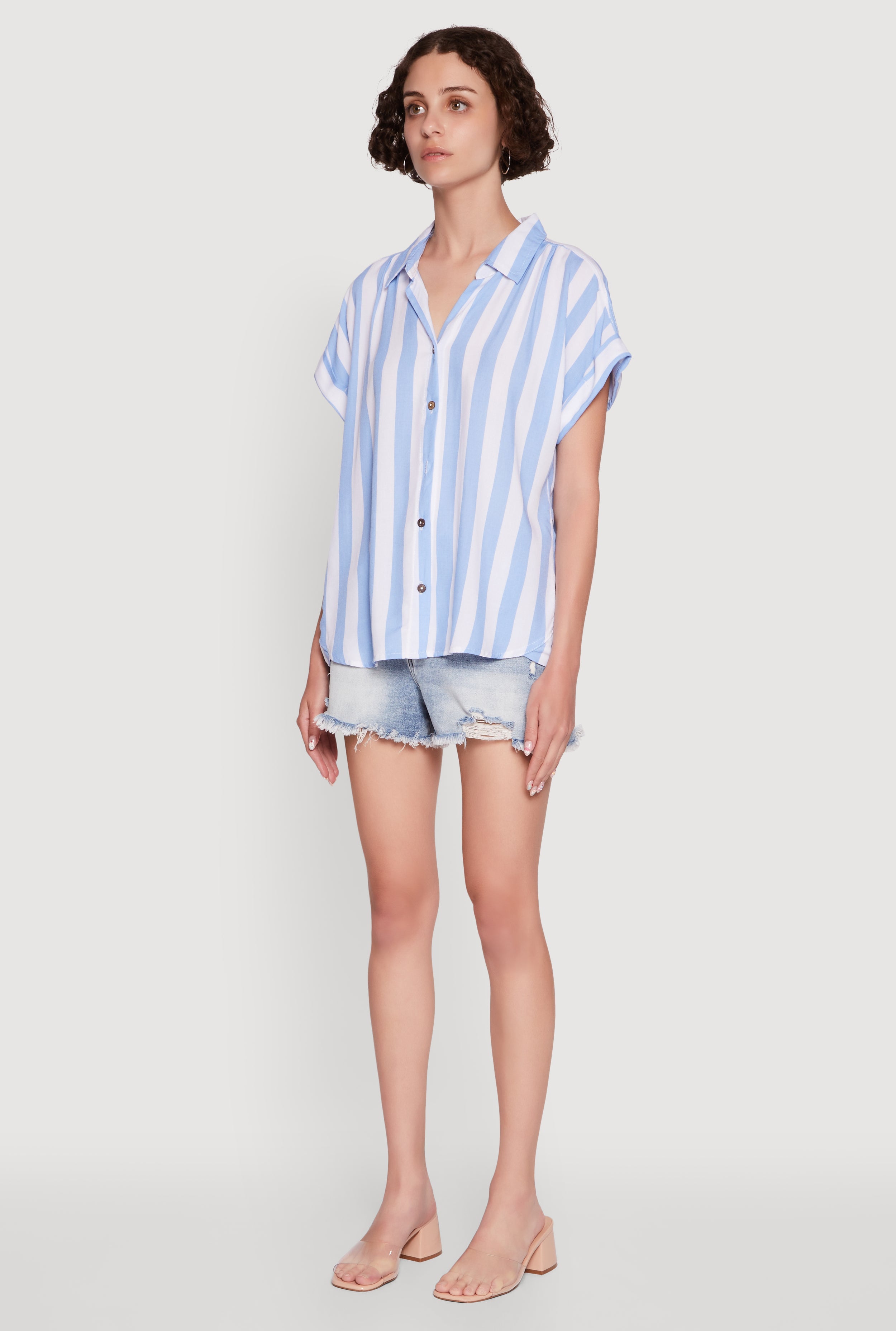 Striped Button Front Fixed Cuff Shirt