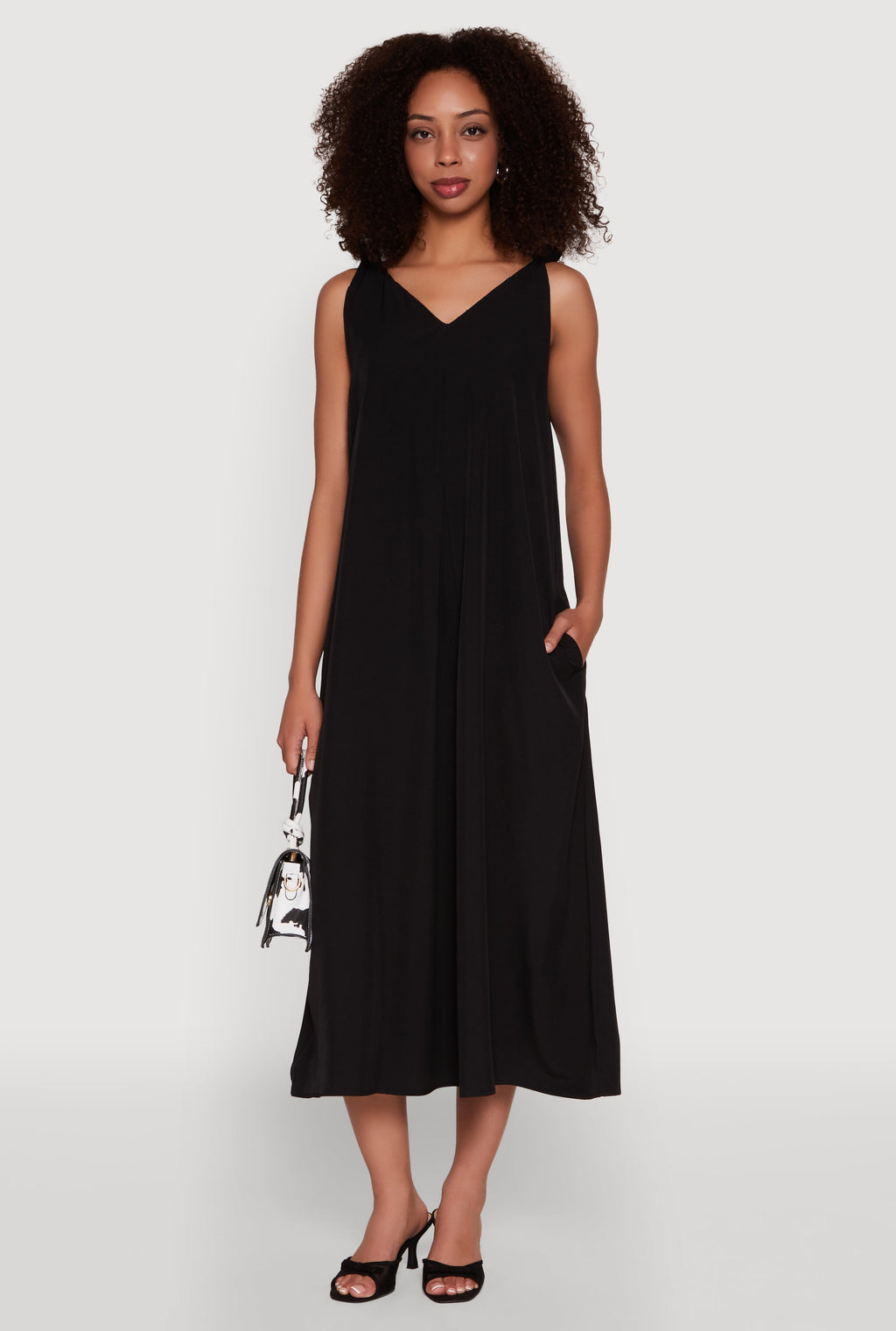 Chic V-Neck Knot Strap Pleated Detail Sundress for Summer