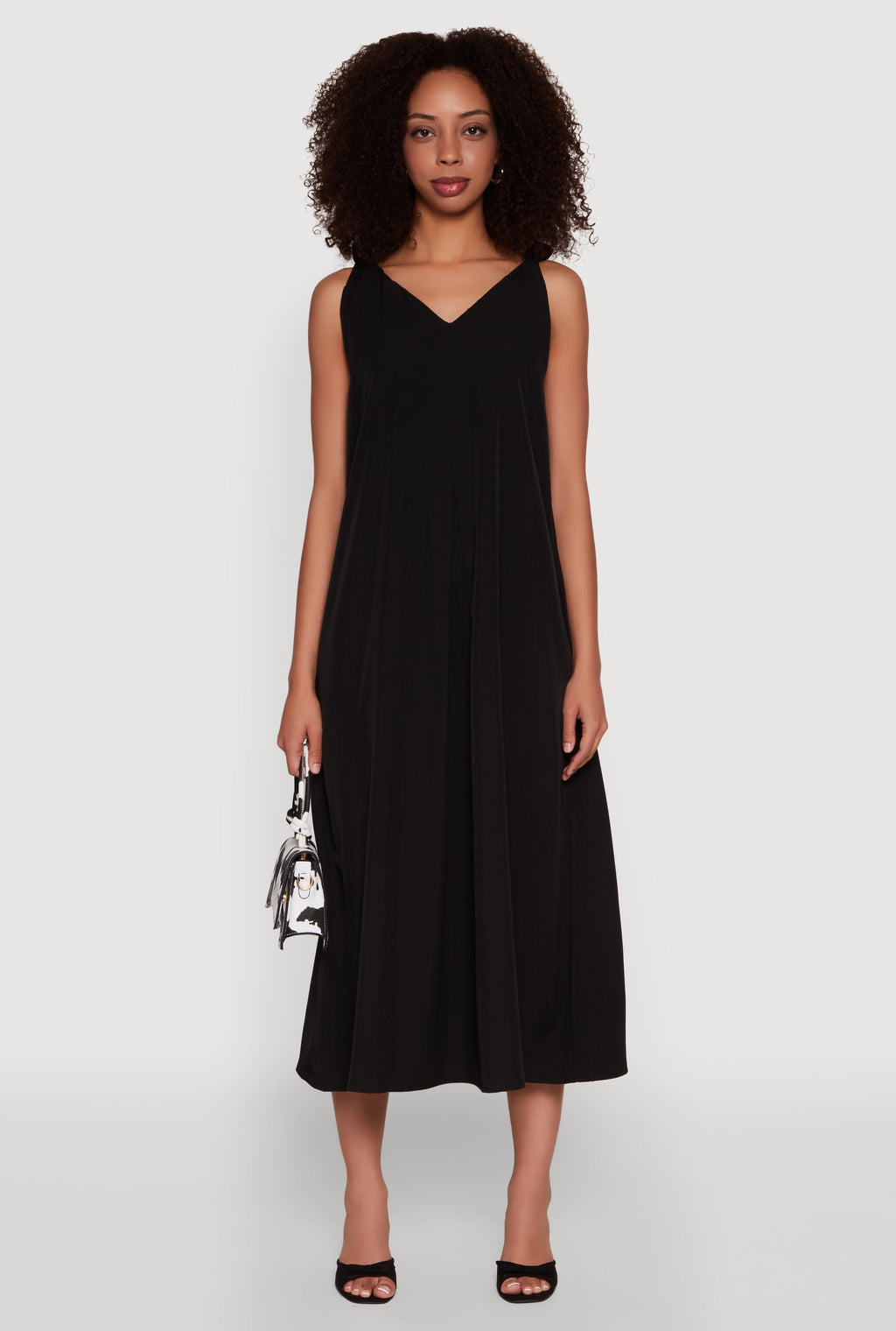 Chic V-Neck Knot Strap Pleated Detail Sundress for Summer