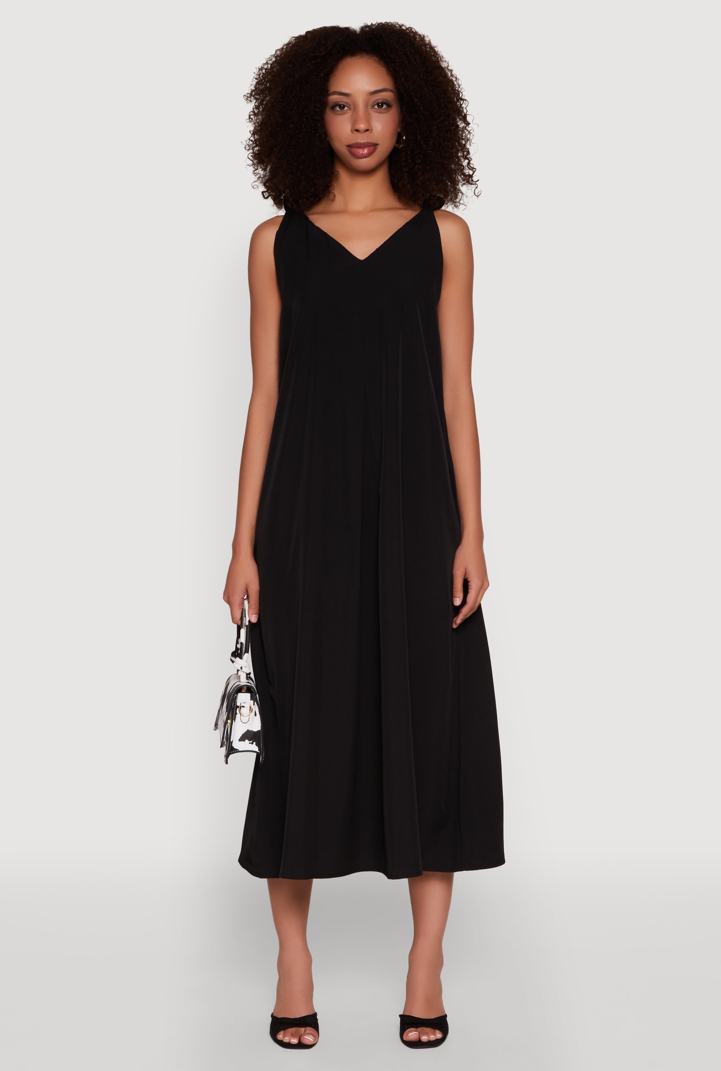 Chic V-Neck Knot Strap Pleated Detail Sundress for Summer