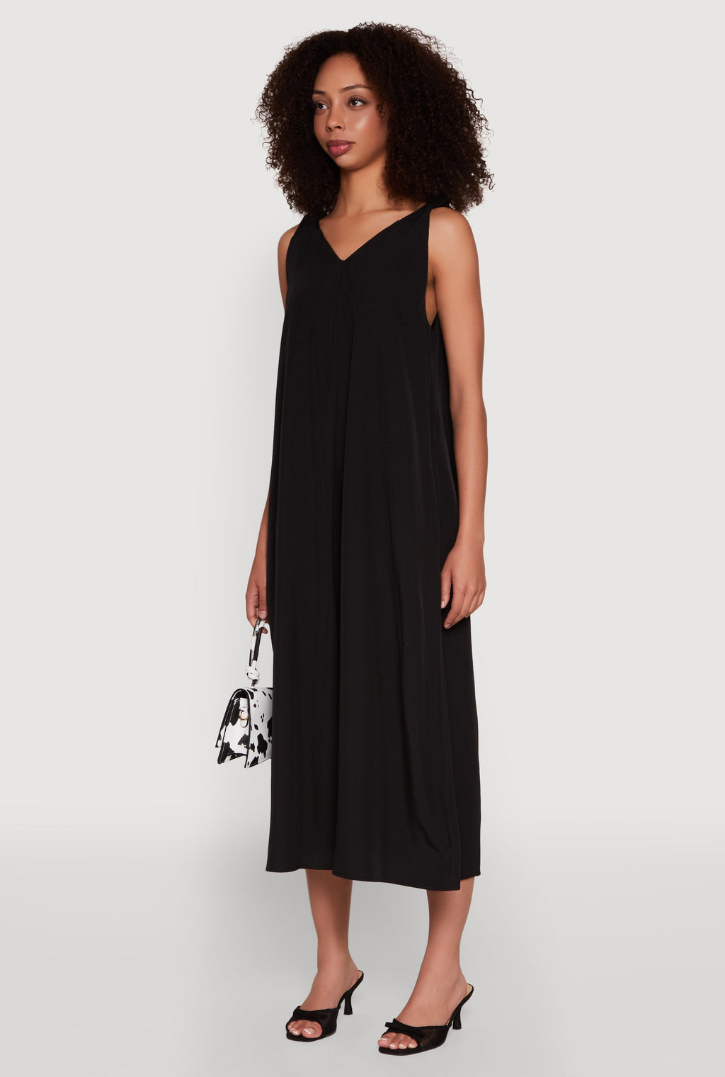 Chic V-Neck Knot Strap Pleated Detail Sundress for Summer