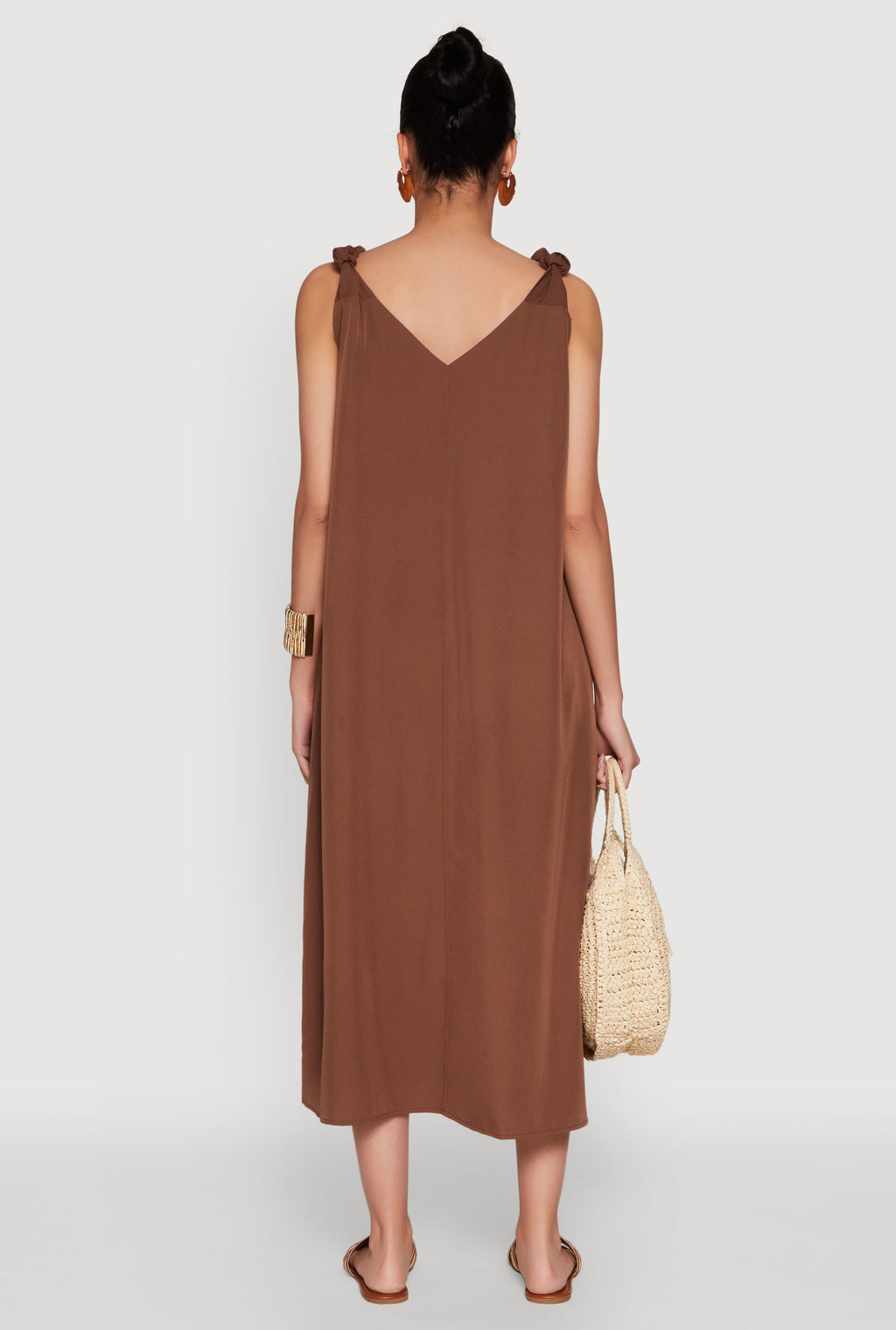 Chic V-Neck Knot Strap Pleated Detail Sundress for Summer