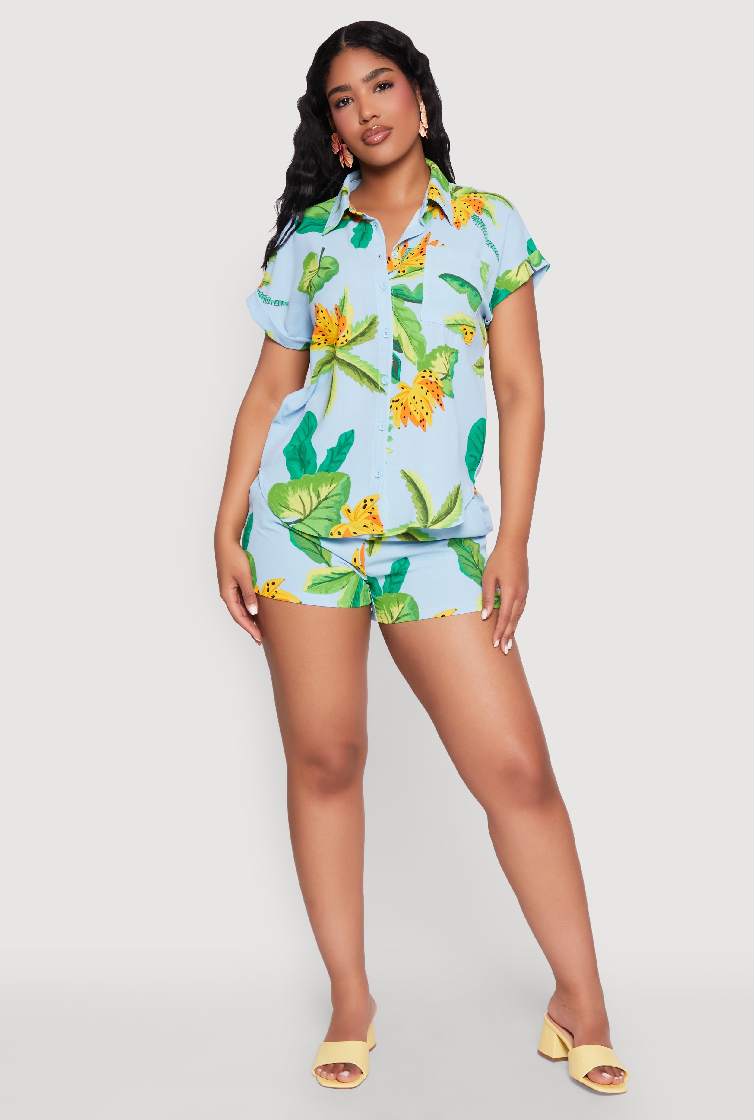 Banana Tropical Print Fixed Cuff Shirt