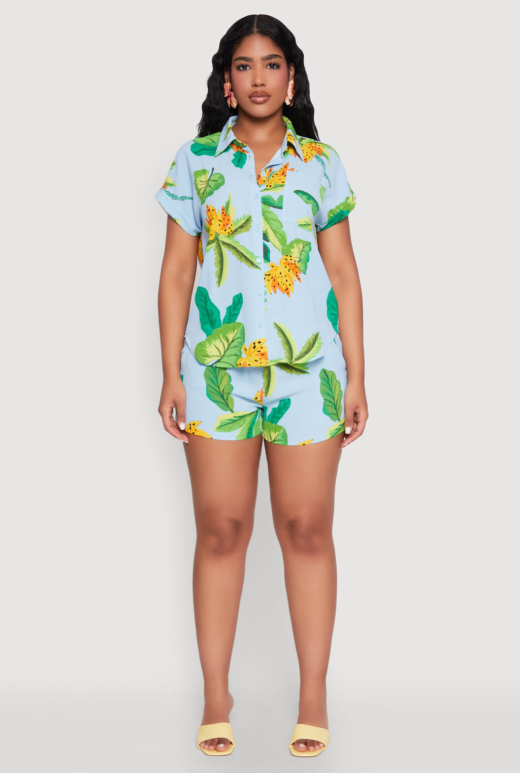 Banana Tropical Print Fixed Cuff Shirt