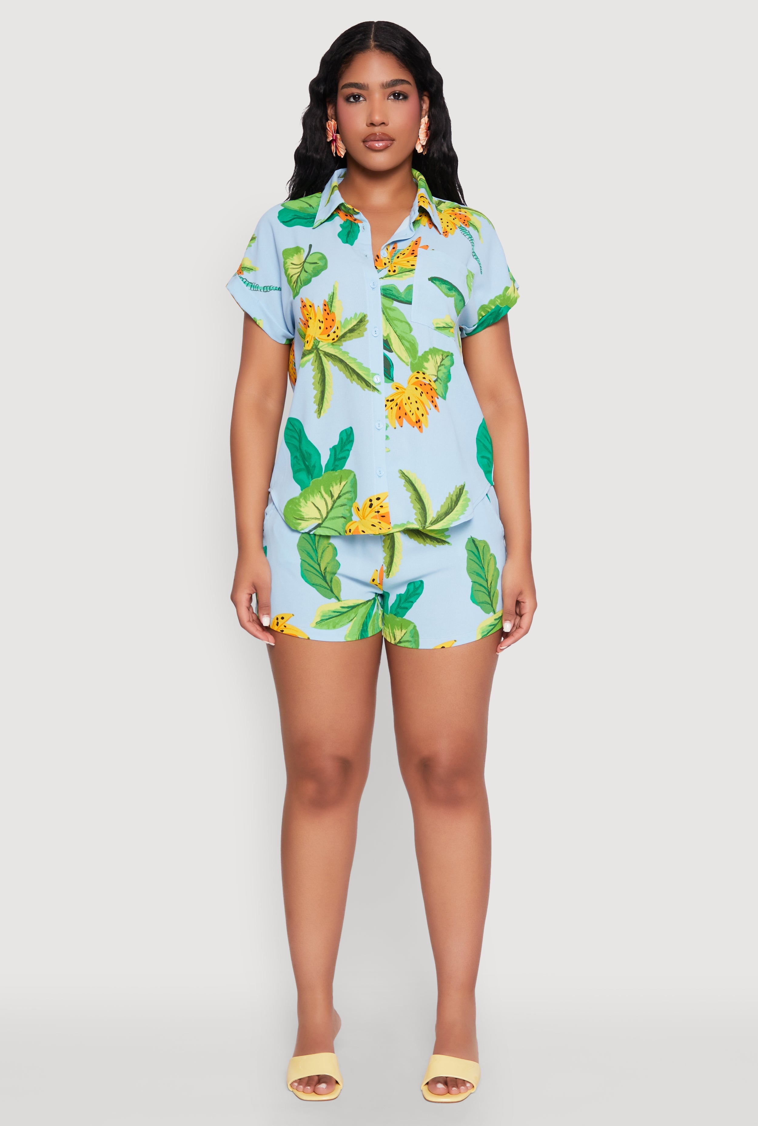 Banana Tropical Print Fixed Cuff Shirt