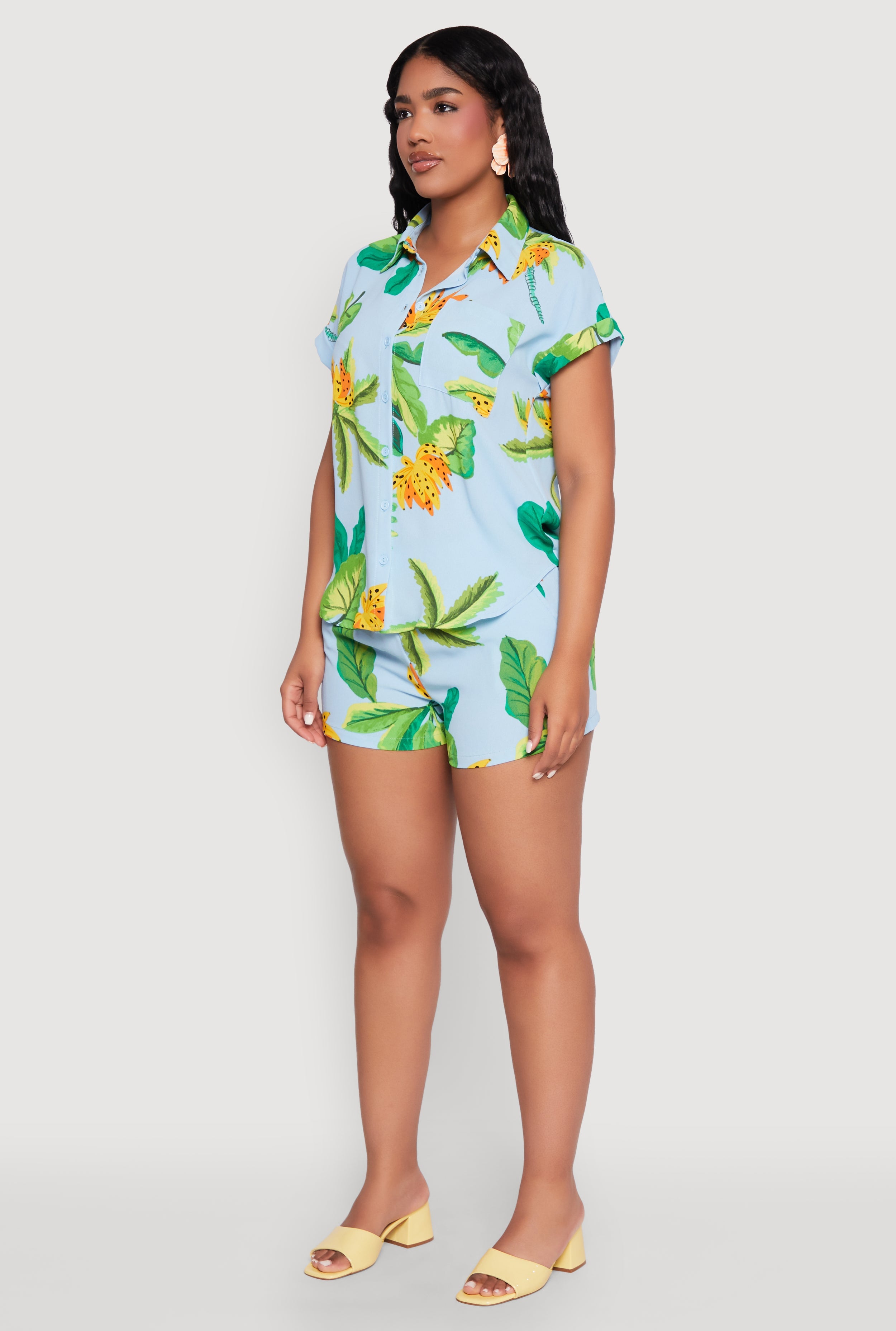 Banana Tropical Print Fixed Cuff Shirt