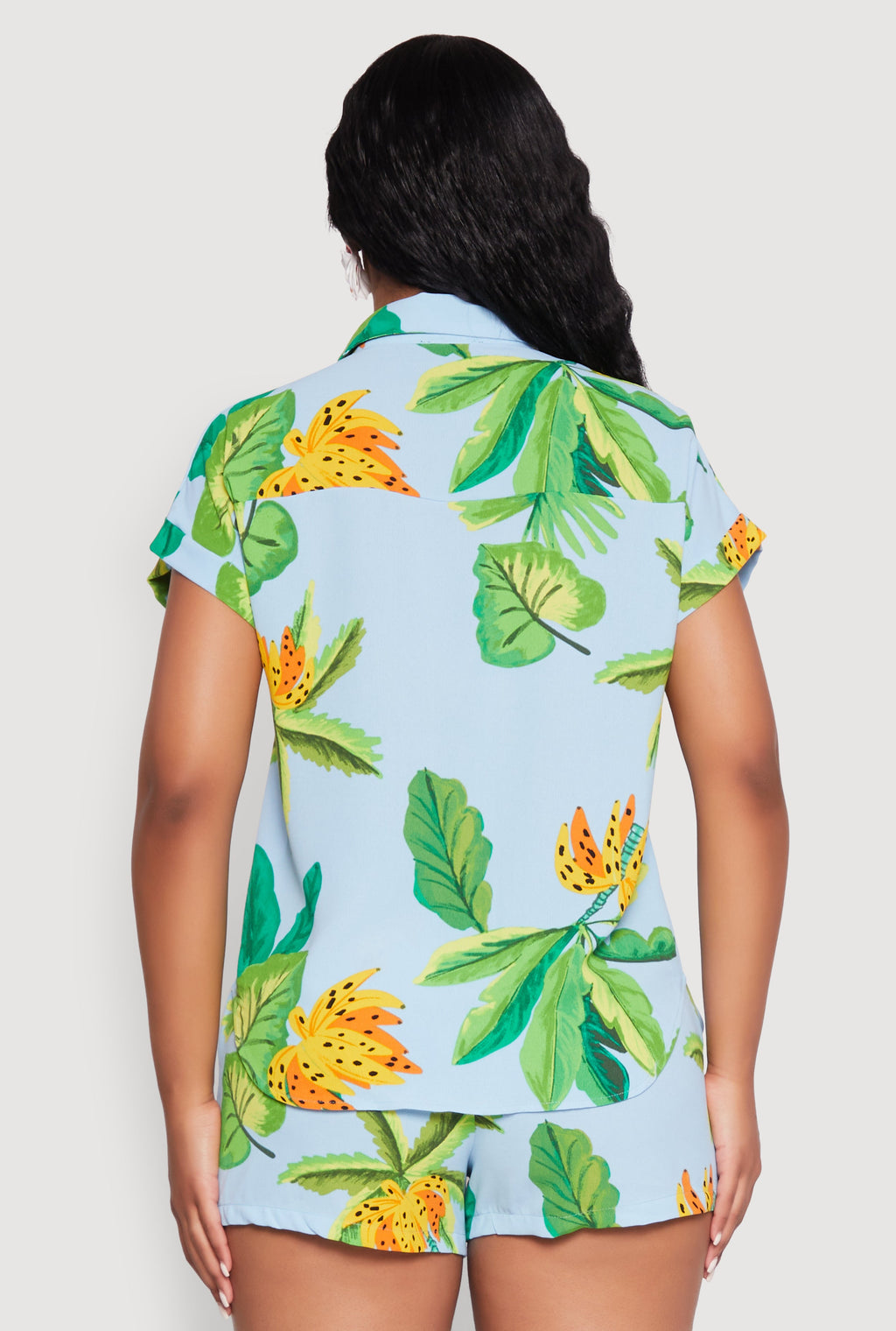 Banana Tropical Print Fixed Cuff Shirt