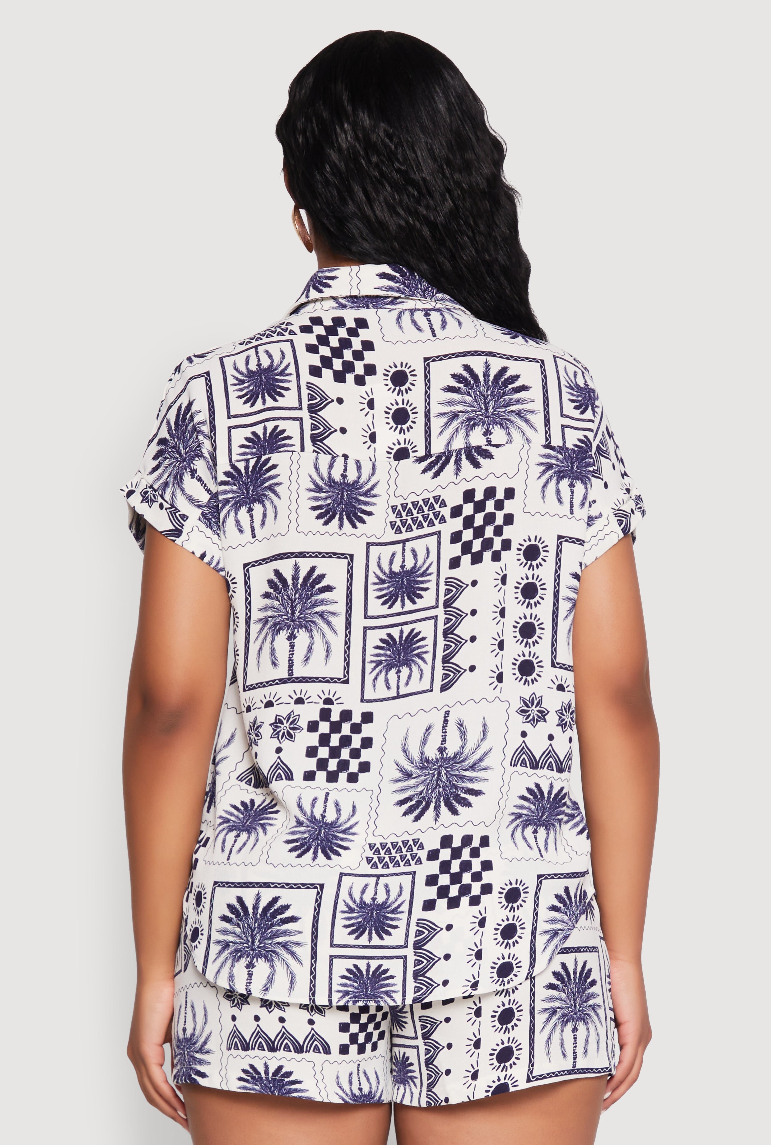 Palm Tree Print Fixed Cuff Shirt