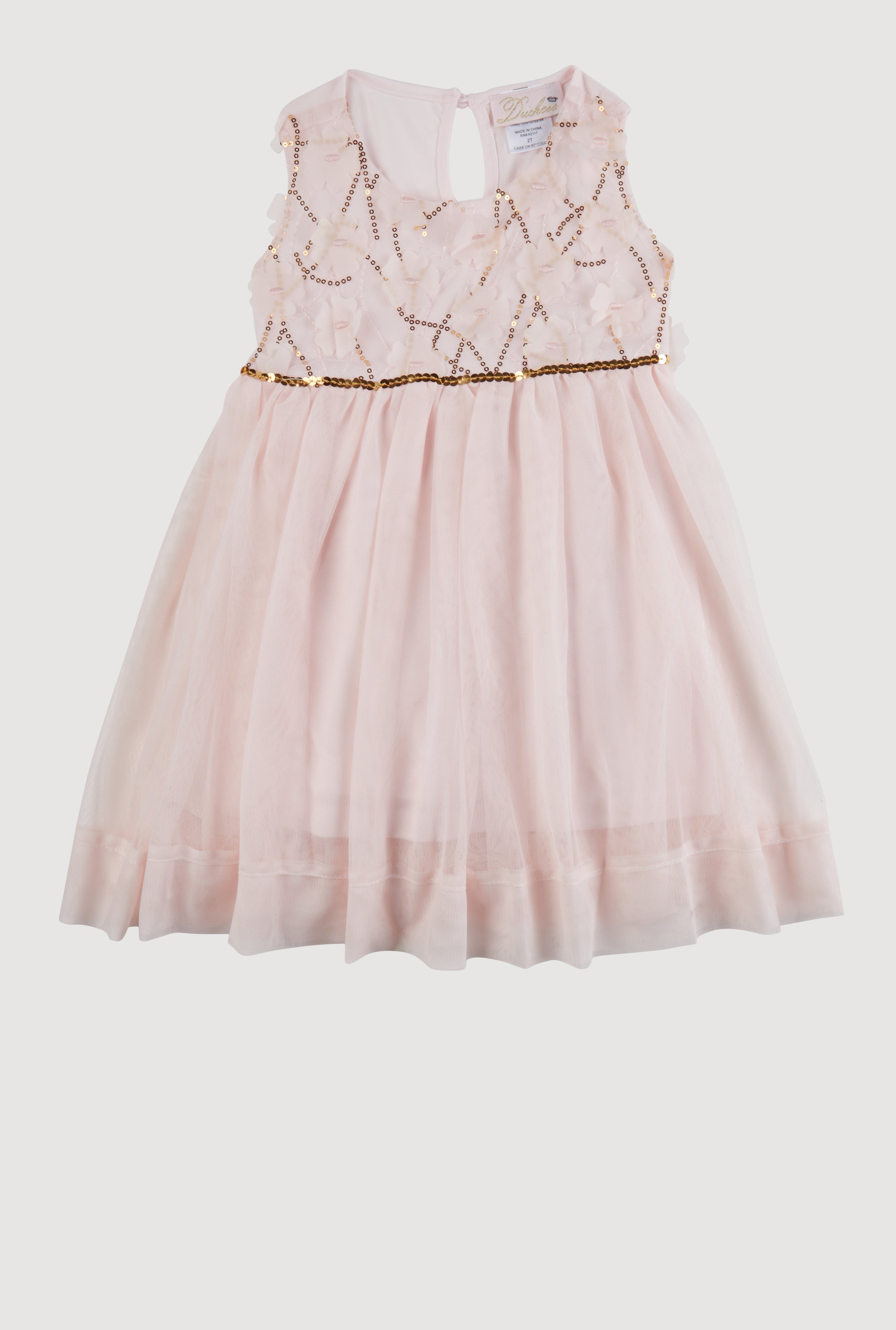 Toddler Girls Flower Applique Sequin Detail Tulle Dress