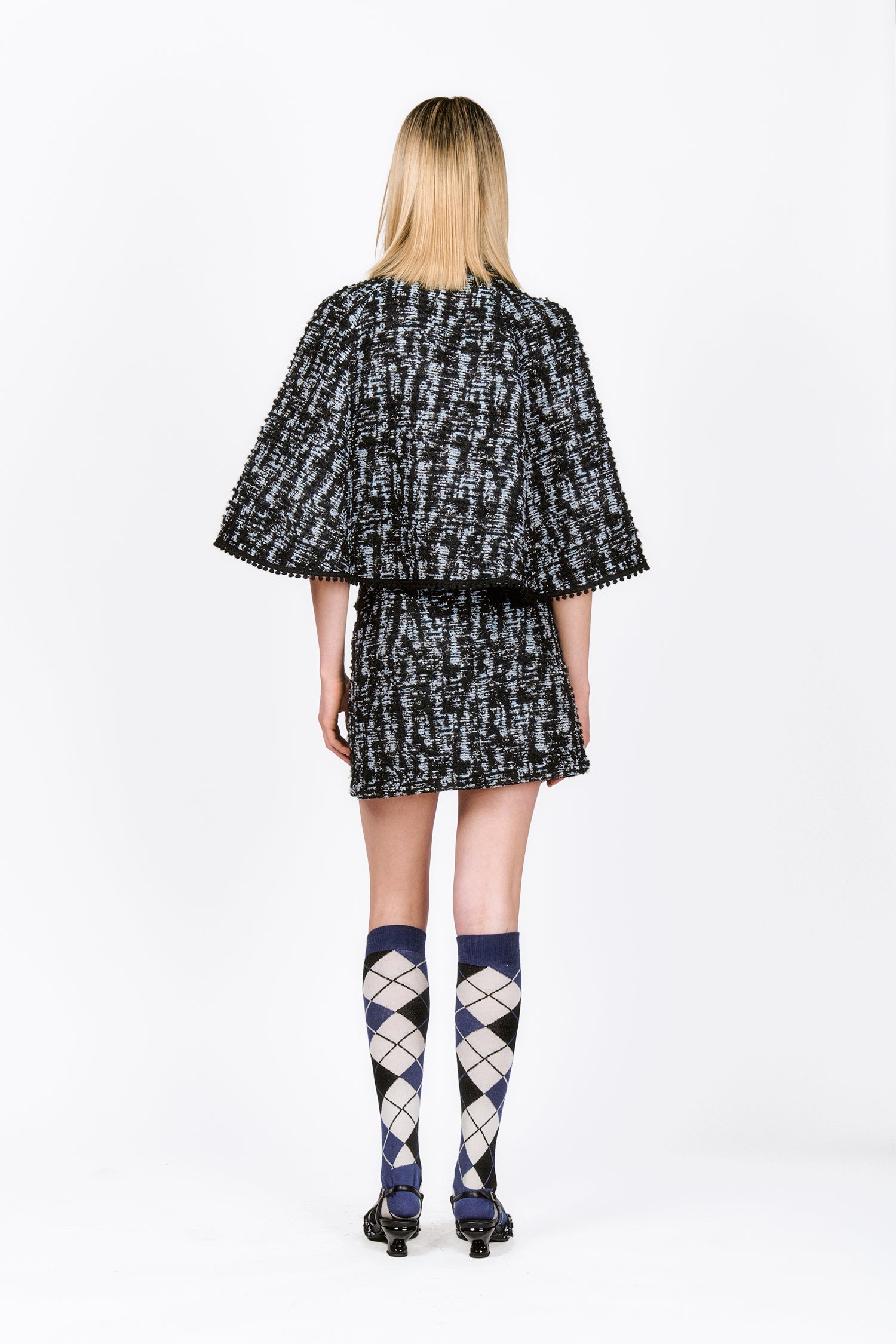 Cornflower Tweed Pleated Mini Skirt