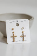 FINAL SALE - Kendall Gold Cross Stud Earring Set