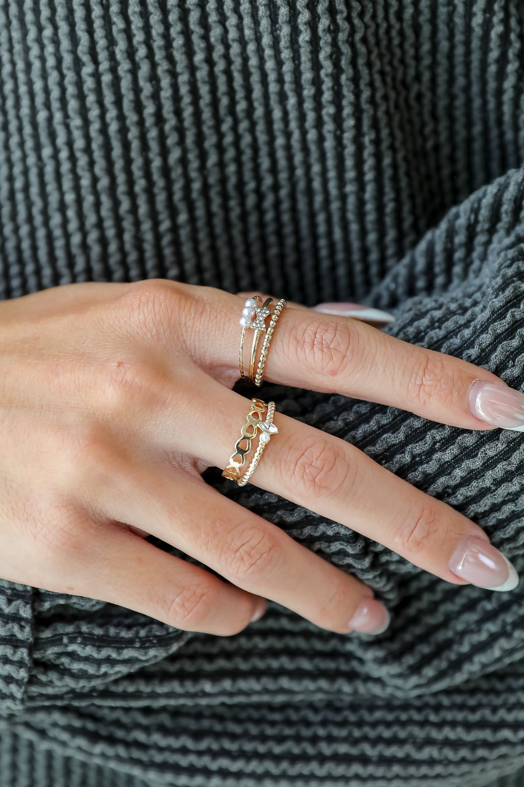 FINAL SALE - Haven Gold Rhinestone Bow Ring Set