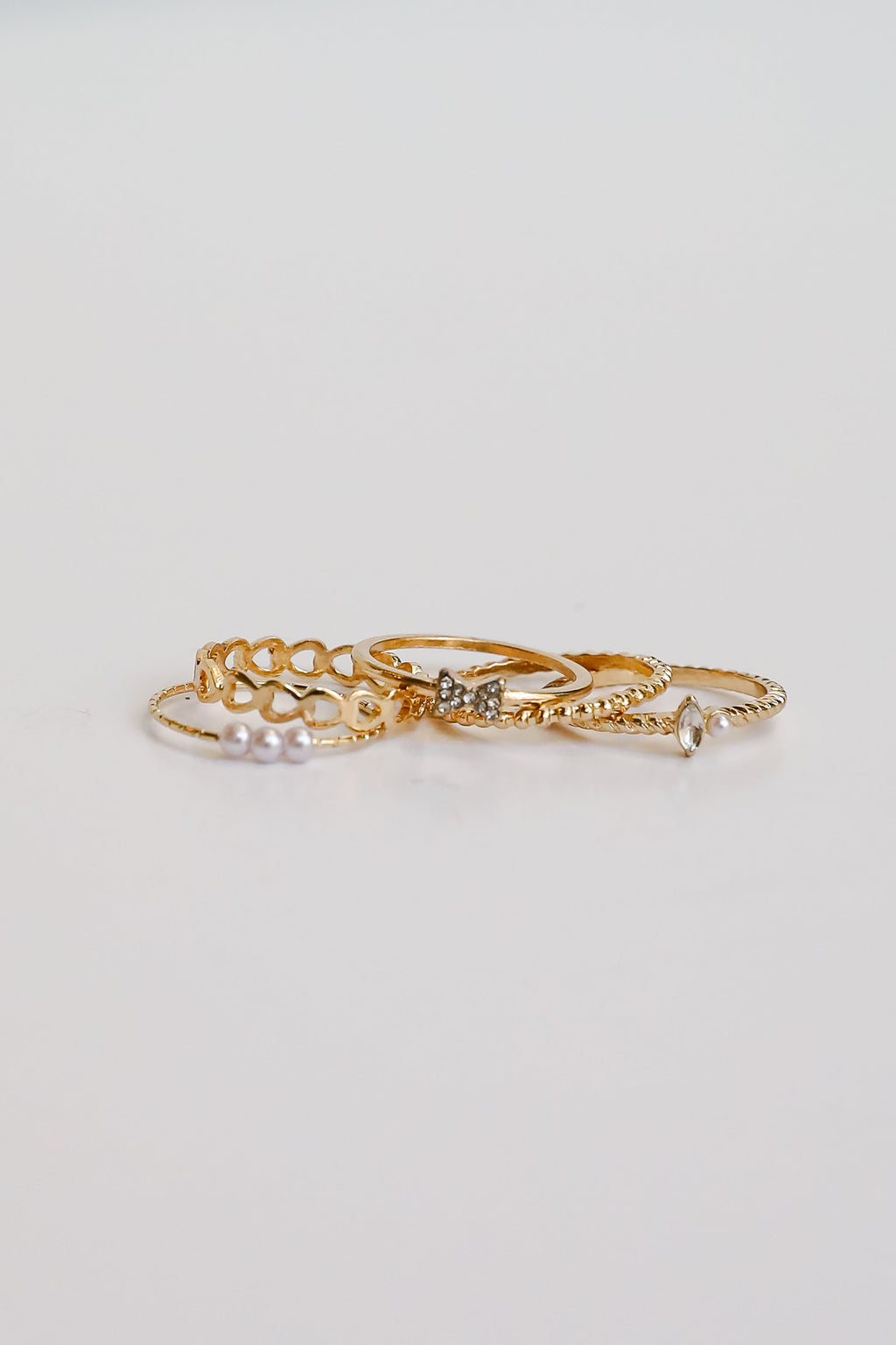 FINAL SALE - Haven Gold Rhinestone Bow Ring Set