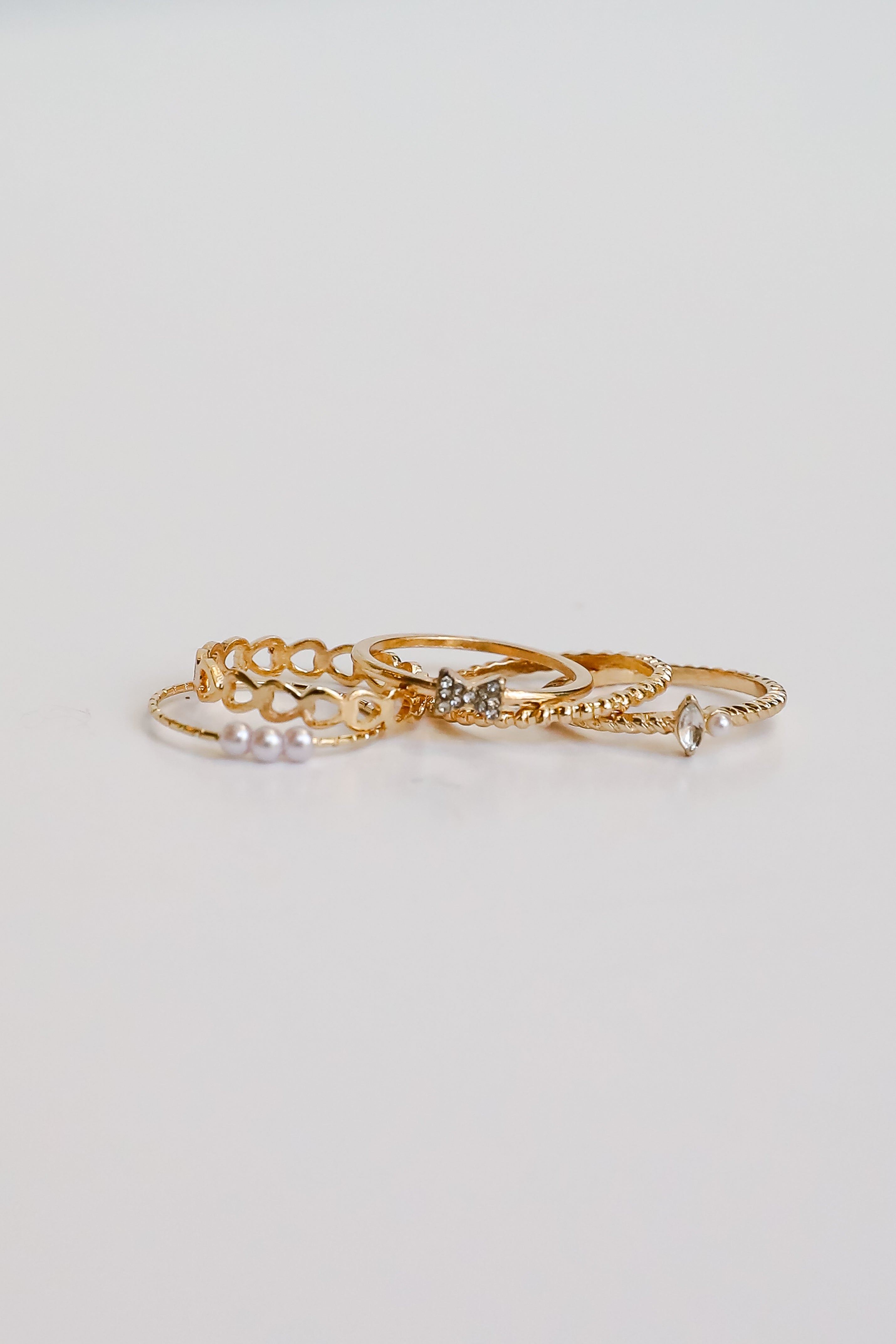 FINAL SALE - Haven Gold Rhinestone Bow Ring Set
