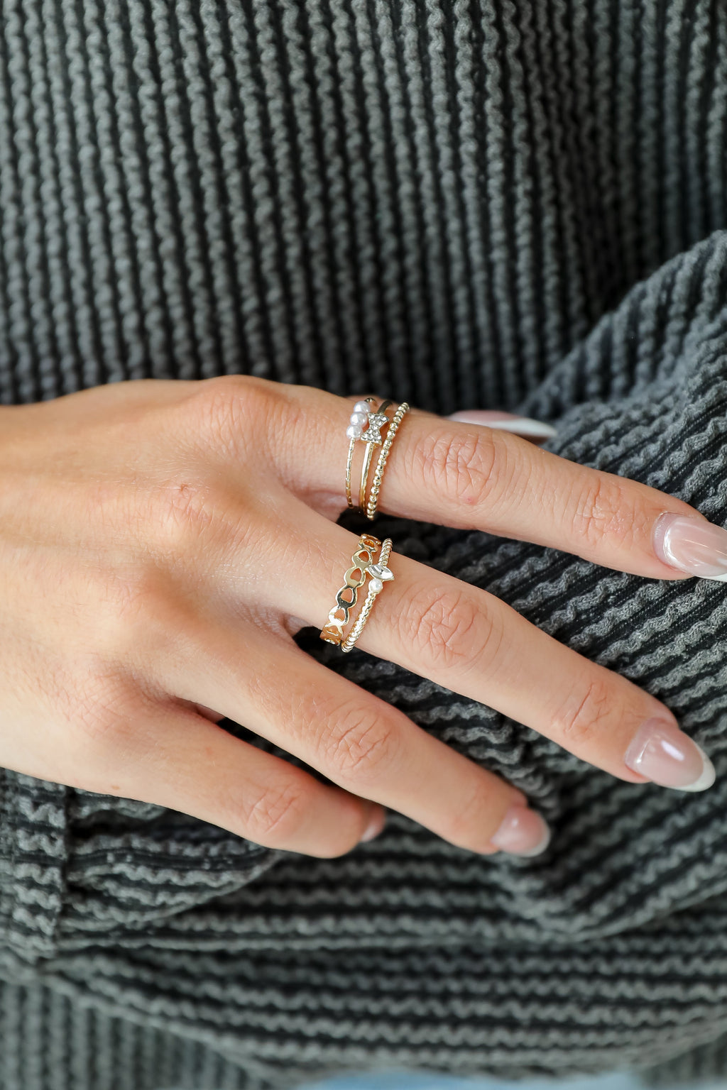 FINAL SALE - Haven Gold Rhinestone Bow Ring Set