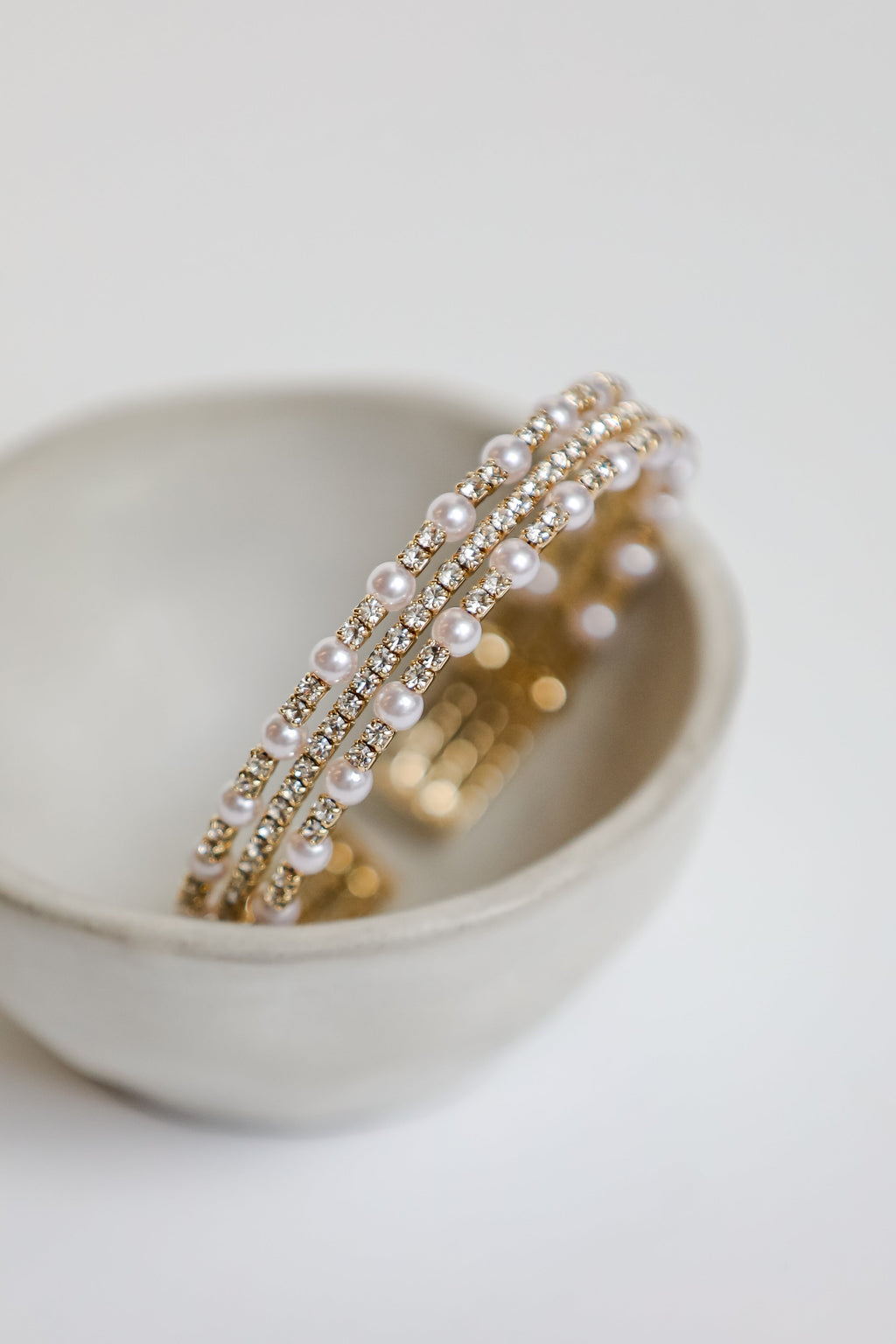 Molly Gold Rhinestone Pearl Bangle Bracelet