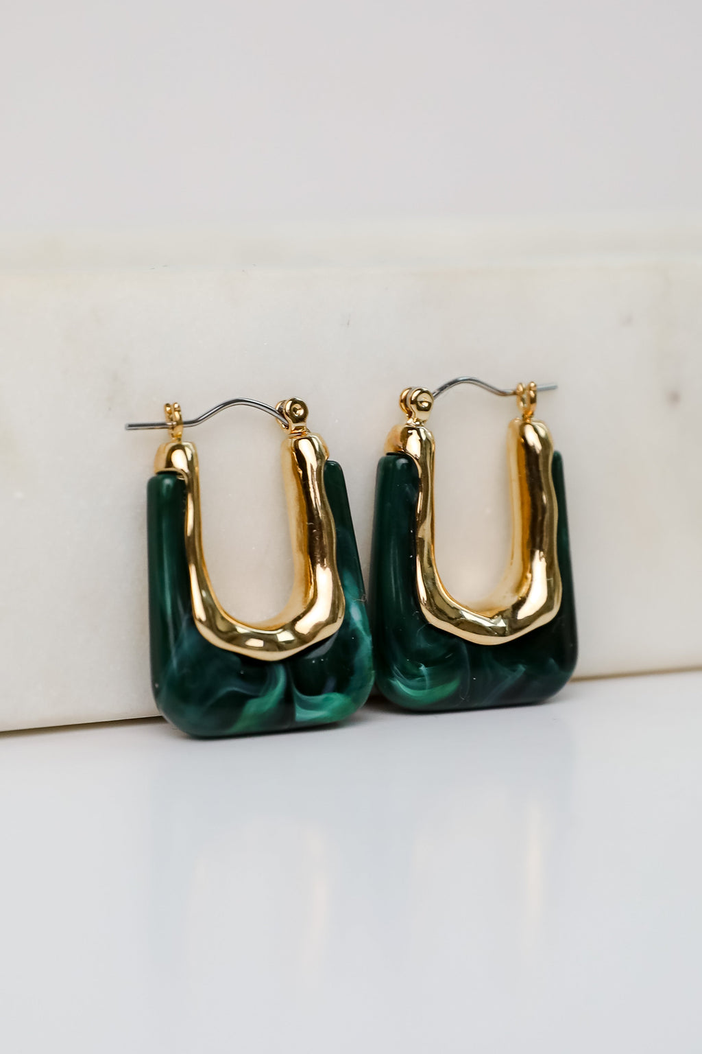 FINAL SALE - Tessa Green Acrylic Square Hoop Earrings